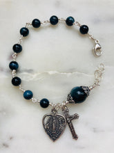 Load image into Gallery viewer, Blue Tiger eye Rosary Bracelet - All Sterling - Wire-wrapped CeCeAgnes
