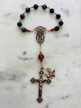 Load image into Gallery viewer, Our Lady Undoer of Knots Rosary Blue Tiger Eye Bronze Medals
