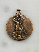 Load image into Gallery viewer, Saint Michael Medal: 1072 Bronze Antique Rosary Charm (1 1/4 inch) Rosary Parts
