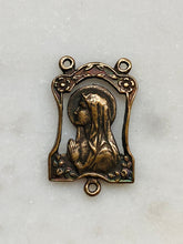 Load image into Gallery viewer, Bronze Mary Rosary Center: 560 Framed with Roses, Antique Reproduction
