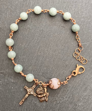 Load image into Gallery viewer, Miraculous Medal - Saint Benedict - Jade Opal and Bronze Rosary Bracelet
