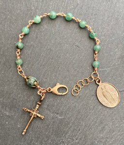 Saint Patrick Emerald and Bronze Rosary Bracelet