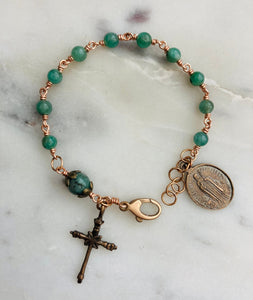 Saint Patrick Emerald and Bronze Rosary Bracelet