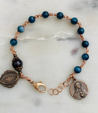 Load image into Gallery viewer, Sacred Heart - Our Lady of Sorrows - Kyanite Garnet and Bronze Rosary Bracelet
