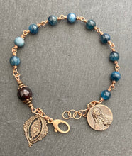 Load image into Gallery viewer, Sacred Heart - Our Lady of Sorrows - Kyanite Garnet and Bronze Rosary Bracelet
