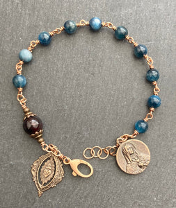 Sacred Heart - Our Lady of Sorrows - Kyanite Garnet and Bronze Rosary Bracelet