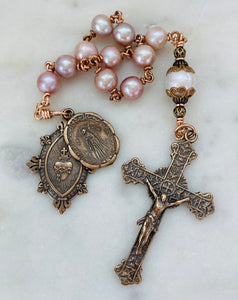 Beautiful Single Decade Rosary! - Freshwater Pearls - Bronze - Sacred Heart Maria Goretti - CeCeAgnes