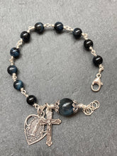 Load image into Gallery viewer, Blue Tiger eye Rosary Bracelet - All Sterling - Wire-wrapped CeCeAgnes
