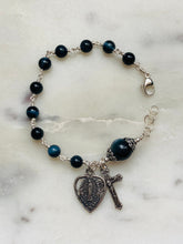 Load image into Gallery viewer, Blue Tiger eye Rosary Bracelet - All Sterling - Wire-wrapped CeCeAgnes
