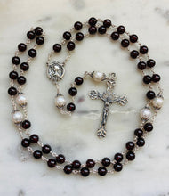 Load image into Gallery viewer, Garnet Gemstone and Freshwater Pearl Rosary - Sterling and Sterling Silver CeCeAgnes
