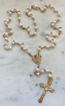 Load image into Gallery viewer, 14K Gold Rosary Wedding Gift - Freshwater Pearl - Bouquet Rosary
