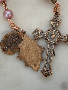 Beautiful Single Decade Rosary! - Freshwater Pearls - Bronze - Sacred Heart Maria Goretti - CeCeAgnes