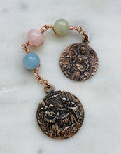 Load image into Gallery viewer, Three Hail Mary Chaplet - Baptism and Guardian Angel - Morganite and Bronze
