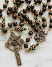 Load image into Gallery viewer, Bronze Saint Michael Celtic Cross Rosary - Bronzite and Bone - CeCeAgnes
