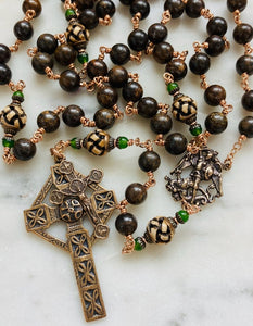 Bronze Saint Michael Celtic Cross Rosary - Bronzite and Bone - CeCeAgnes