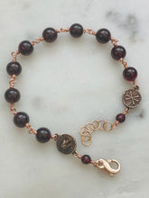 Load image into Gallery viewer, Virgin Mary Garnet and Bronze Rosary Bracelet - Chi Rho and Marian Auspice
