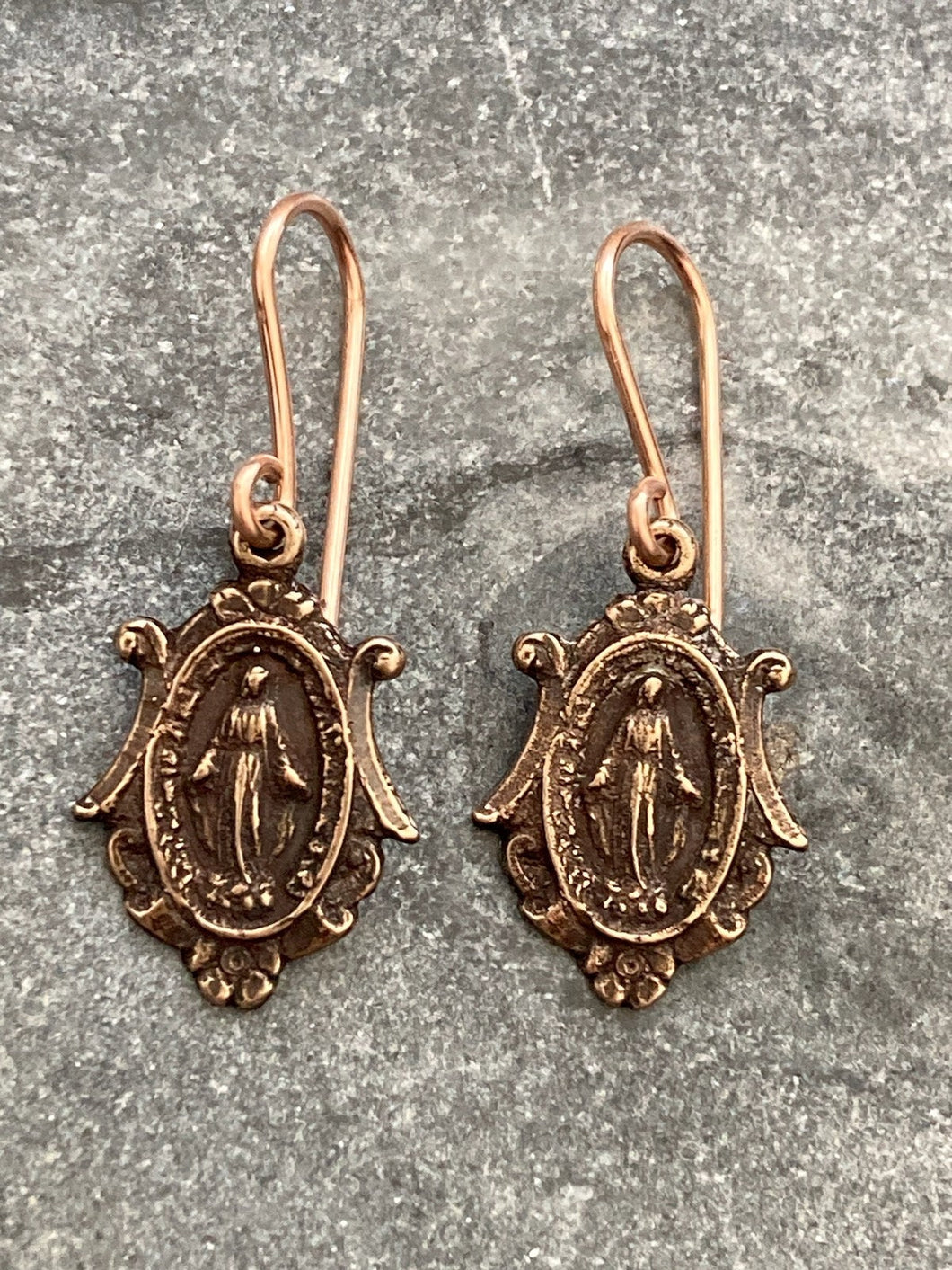 Miraculous Medal Solid Bronze Earrings