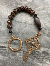 Load image into Gallery viewer, Celtic Tenner - Bronze - Carved Bone - Wood and leather - Penal Pocket Rosary
