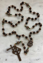 Load image into Gallery viewer, Bronze Saint Michael Celtic Cross Rosary - Bronzite and Bone - CeCeAgnes
