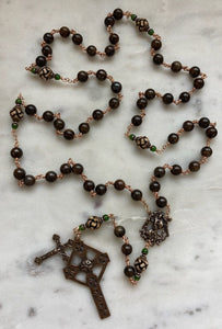 Bronze Saint Michael Celtic Cross Rosary - Bronzite and Bone - CeCeAgnes