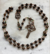 Load image into Gallery viewer, Bronze Saint Michael Celtic Cross Rosary - Bronzite and Bone - CeCeAgnes
