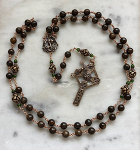 Bronze Saint Michael Celtic Cross Rosary - Bronzite and Bone - CeCeAgnes