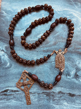 Load image into Gallery viewer, Our Lady Undoer of Knots Rosary - Bronze Antique Wood Carved Bone and Leather
