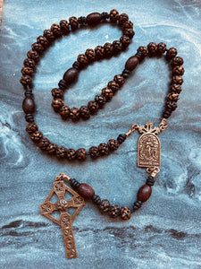 Our Lady Undoer of Knots Rosary - Bronze Antique Wood Carved Bone and Leather