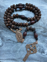 Load image into Gallery viewer, Our Lady Undoer of Knots Rosary - Bronze Antique Wood Carved Bone and Leather
