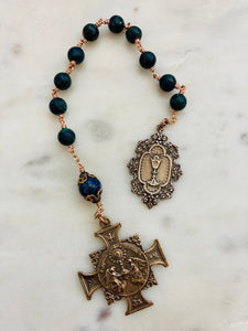 Blessed Sacrament Rosary - Azurite Gemstones - Single Decade Rosary CeCeAgnes