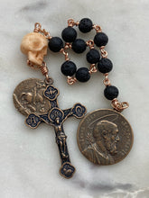 Load image into Gallery viewer, Memento Mori Rosary: Lava Bead &amp; Ox Bone Skull, Bronze Tenner
