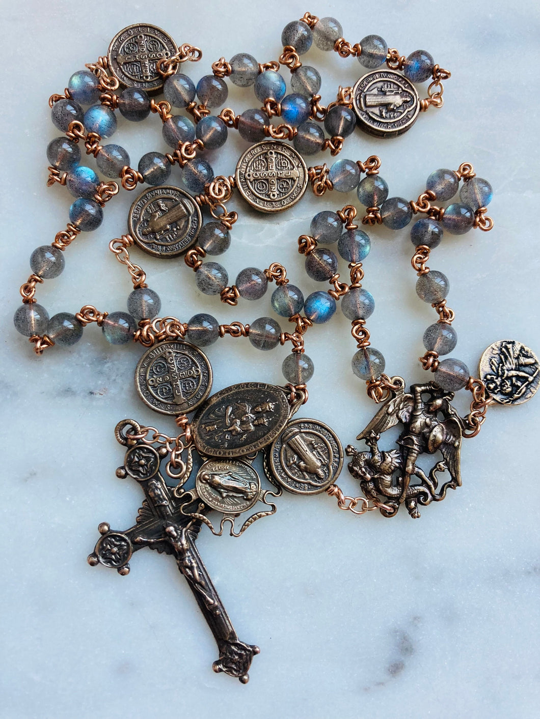 Labradorite Protection Rosary - Bronze - Saint Michael Benedict via CeCeAgnes