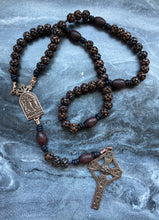 Load image into Gallery viewer, Our Lady Undoer of Knots Rosary - Bronze Antique Wood Carved Bone and Leather
