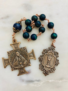 Blessed Sacrament Rosary - Azurite Gemstones - Single Decade Rosary CeCeAgnes