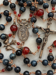 Large Bronze Rosary - Our Lady Undoer of Knots - Blue Tiger Eye and Carnelian CeCeAgnes