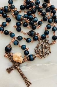 Blue Tiger Eye Rosary - Bronze - Saint Michael CeCeAgnes