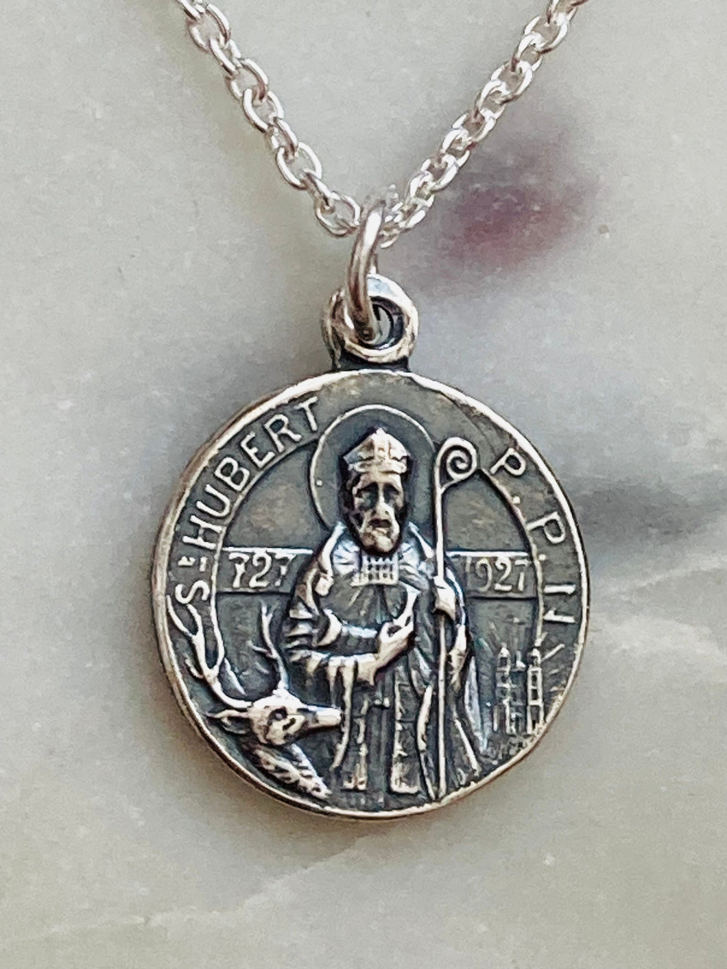 Sterling Silver Saint Hubert Patron of Hunters Necklace