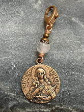 Load image into Gallery viewer, Bag Charm  Catholic Saint Lucy Zipper Pull - Bronze and Moonstone
