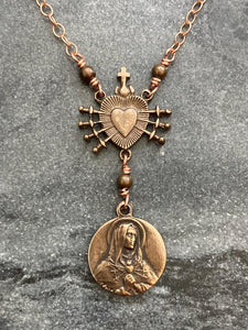 Immaculate Heart Our Lady of Sorrows Necklace - Solid  Bronze