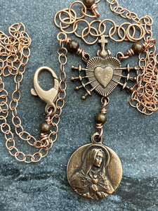 Immaculate Heart Our Lady of Sorrows Necklace - Solid  Bronze