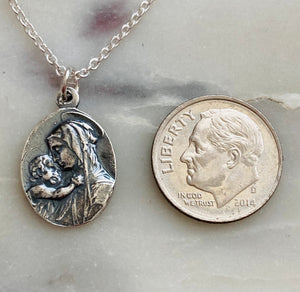 Sterling Silver Madonna and Child Necklace