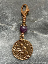 Load image into Gallery viewer, Bag Charm Catholic Saint Mary Magdalene Zipper Pull - Bronze and Lepidolite
