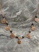 Load image into Gallery viewer, Catholic Seven Sorrows Virgin Mary Necklace - Sapphire and Bronze
