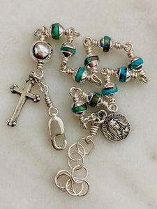 Beautiful All Sterling Turquoise Wire-wrapped Rosary Bracelet Sterling medals CeCeAgnes