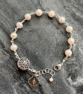 Freshwater Pearl Rosary Bracelet - All Sterling - Wire-wrapped CeCeAgnes