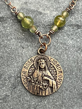 Load image into Gallery viewer, Saint Rose of Lima Necklace - Catholic August Birthday - Solid  Bronze - Peridot
