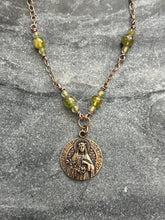 Load image into Gallery viewer, Saint Rose of Lima Necklace - Catholic August Birthday - Solid  Bronze - Peridot
