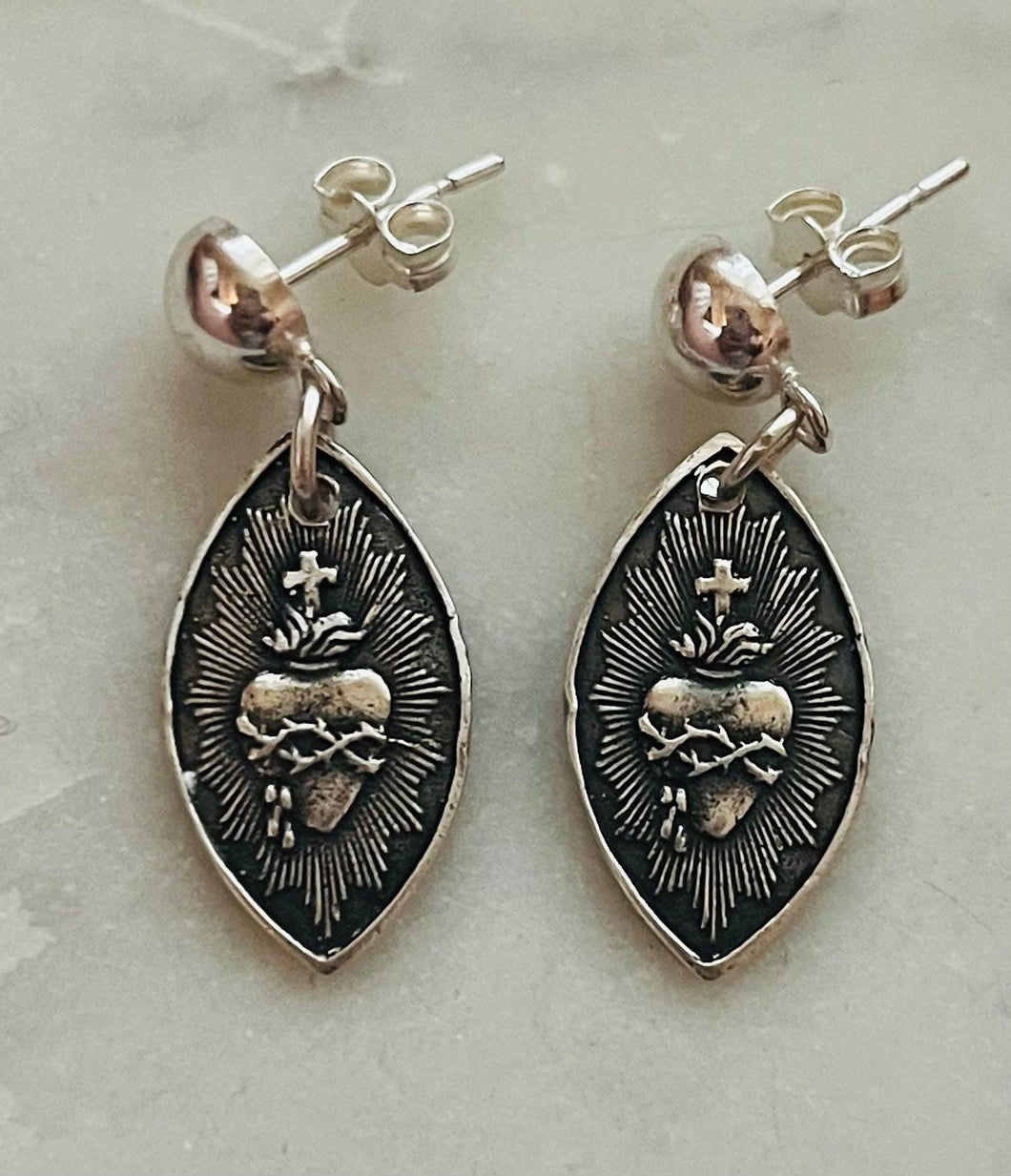 Sacred Heart Sterling Silver Earrings - CeCeAgnes