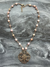 Load image into Gallery viewer, Two Hearts Rosary Necklace - Opal and Bronze
