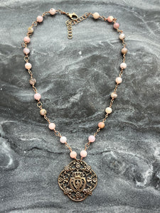 Two Hearts Rosary Necklace - Opal and Bronze